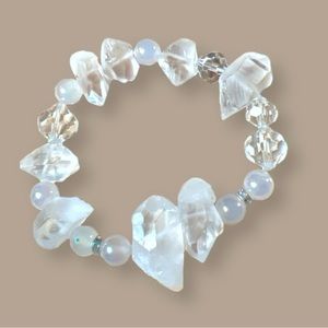 Marzipan Luxe Tonal White Quartz and Crystal Stretch Bracelet